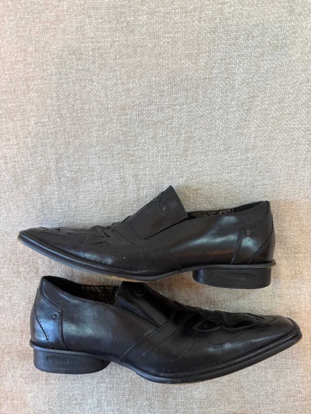 Lounge by Mark Nason Black Leather U Rock Slip On Loafer Men's 10D